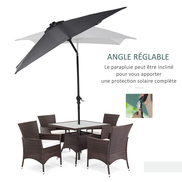 Parasol de jardin Parasol droit 3 x 2 m lumineux rectangulaire inclinable avec LED solaire acier polyester haute densité gris