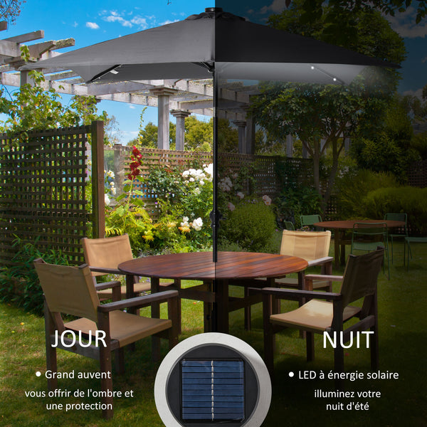 Parasol de jardin Parasol droit 3 x 2 m lumineux rectangulaire inclinable avec LED solaire acier polyester haute densité gris
