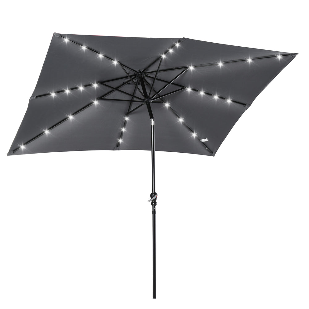 Parasol de jardin Parasol droit 3 x 2 m lumineux rectangulaire inclinable avec LED solaire acier polyester haute densité gris