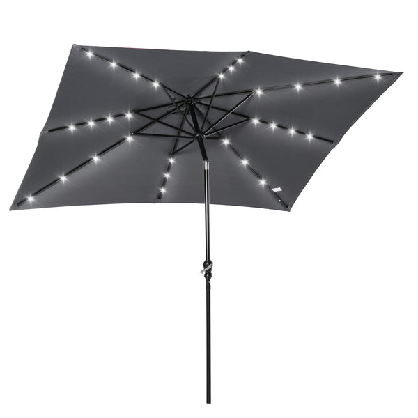 Parasol de jardin Parasol droit 3 x 2 m lumineux rectangulaire inclinable avec LED solaire acier polyester haute densité gris