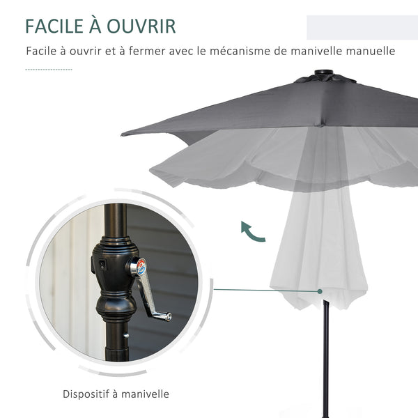 Parasol de jardin Parasol droit 3 x 2 m lumineux rectangulaire inclinable avec LED solaire acier polyester haute densité gris