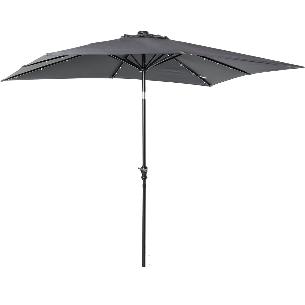 Parasol de jardin Parasol droit 3 x 2 m lumineux rectangulaire inclinable avec LED solaire acier polyester haute densité gris