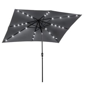 Parasol de jardin Parasol droit 3 x 2 m lumineux rectangulaire inclinable avec LED solaire acier polyester haute densité gris