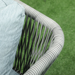 Salon de jardin d'angle en résine tressée 4 pièces avec 2 canapé d'angle 2 places + 1 canapé d'angle 1 place + table basse coussins inclus cadre en aluminium gris