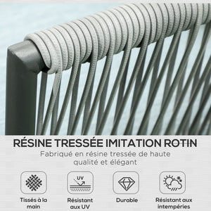 Salon de jardin d'angle en résine tressée 4 pièces avec 2 canapé d'angle 2 places + 1 canapé d'angle 1 place + table basse coussins inclus cadre en aluminium gris