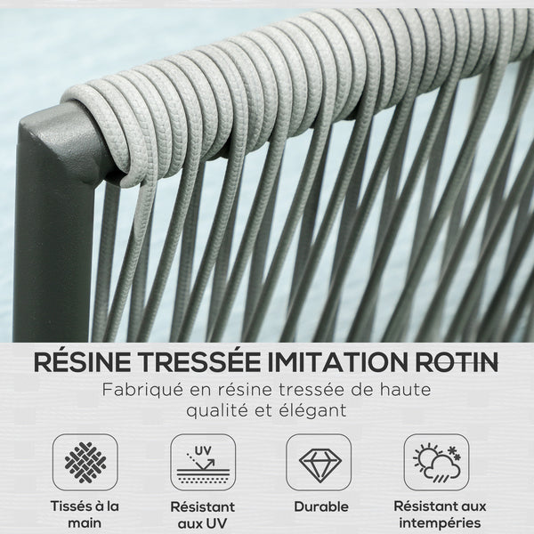 Salon de jardin d'angle en résine tressée 4 pièces avec 2 canapé d'angle 2 places + 1 canapé d'angle 1 place + table basse coussins inclus cadre en aluminium gris