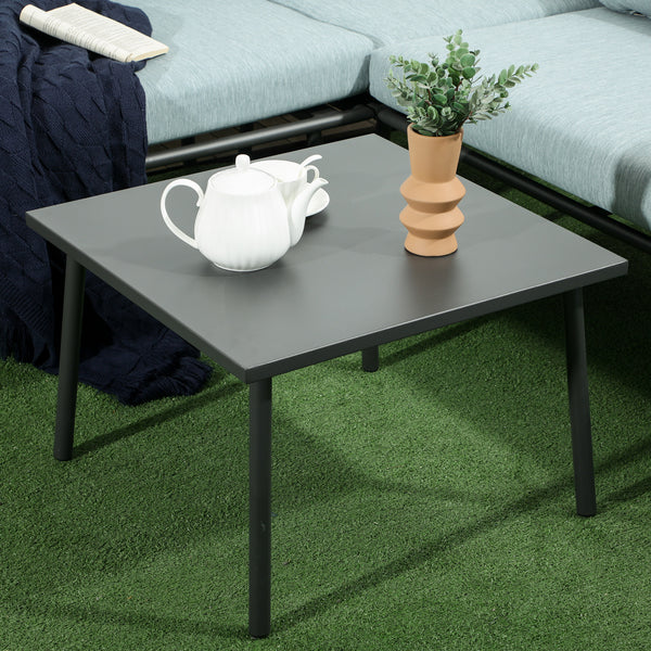 Salon de jardin d'angle en résine tressée 4 pièces avec 2 canapé d'angle 2 places + 1 canapé d'angle 1 place + table basse coussins inclus cadre en aluminium gris
