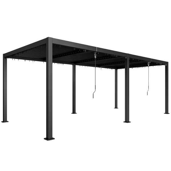 Pergola bioclimatique 3 x 6 m, pergola jardin extérieur avec persiennes manivelle toit réglable en aluminium et crochets, tonnelle de jardin, terrasse, patio, gris foncé