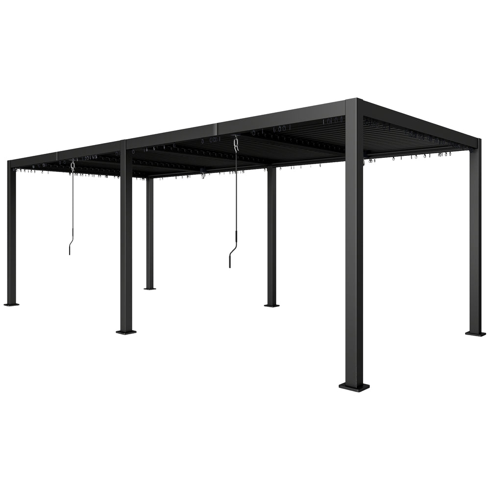 Pergola bioclimatique 3 x 6 m, pergola jardin extérieur avec persiennes manivelle toit réglable en aluminium et crochets, tonnelle de jardin, terrasse, patio, gris foncé