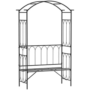 Arche à rosiers avec banc pour 2 personnes, arceau à rosiers, arche de jardin pour plantes grimpantes, pour jardin terrasse cour, 115 x 50 x 203 cm, noir