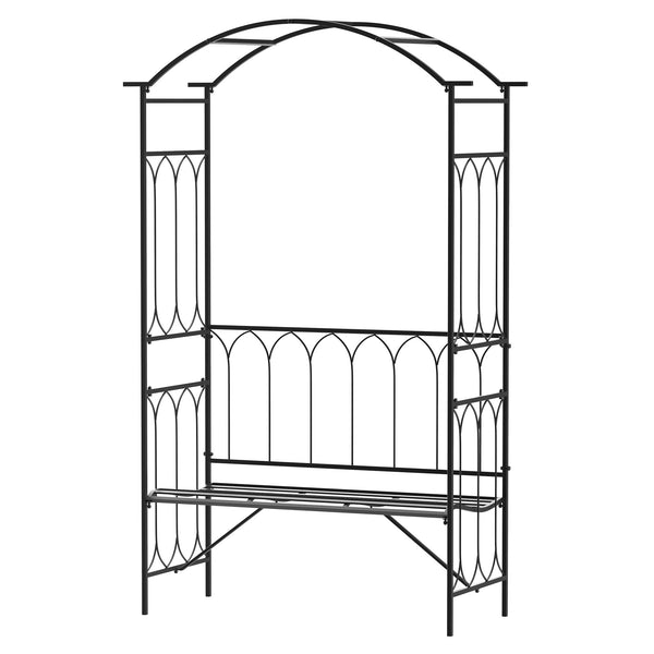 Arche à rosiers avec banc pour 2 personnes, arceau à rosiers, arche de jardin pour plantes grimpantes, pour jardin terrasse cour, 115 x 50 x 203 cm, noir