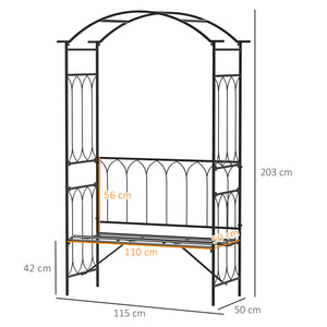 Arche à rosiers avec banc pour 2 personnes, arceau à rosiers, arche de jardin pour plantes grimpantes, pour jardin terrasse cour, 115 x 50 x 203 cm, noir