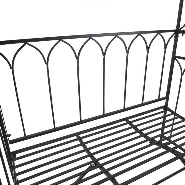 Arche à rosiers avec banc pour 2 personnes, arceau à rosiers, arche de jardin pour plantes grimpantes, pour jardin terrasse cour, 115 x 50 x 203 cm, noir