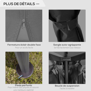 Tonnelle de jardin extérieur 3 x 3 m, barnum avec toit double, rideaux et moustiquaire, tente de réception en aluminium, tonnelle pour terrasse patio mariage baptême, gris foncé