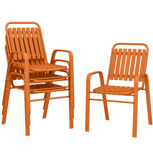 Lot de 4 chaises de jardin chaises empilables d'extérieur avec haut dossier et accoudoirs, cadre en acier pour jardin, piscine, terrasse, orange