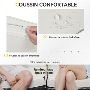 Ensemble salon de jardin 7 pièces modulables, coussins déhoussables inclus, table basse avec plateau verre trempé, en résine tressée, brun foncé
