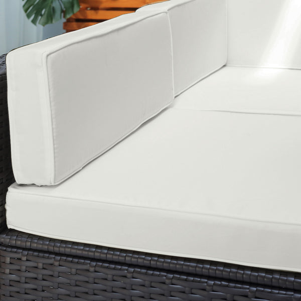 Ensemble salon de jardin 7 pièces modulables, coussins déhoussables inclus, table basse avec plateau verre trempé, en résine tressée, brun foncé