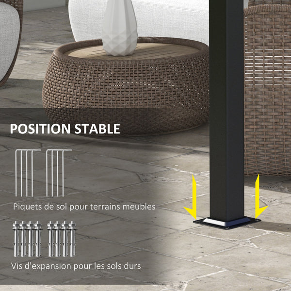 Pergola avec 3 toiles coulissantes 3,5 x 3 x 2,35 m structure acier noir toile polyester haute densité gris clair