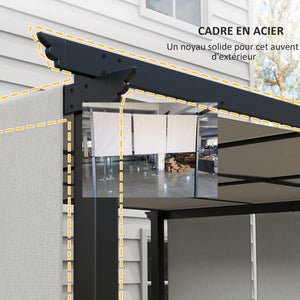 Pergola avec 3 toiles coulissantes 3,5 x 3 x 2,35 m structure acier noir toile polyester haute densité gris clair