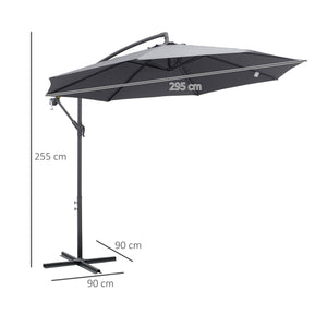 Parasol déporté octogonal rabattable diamètre 3 m parasol de jardin avec pied en croix gris