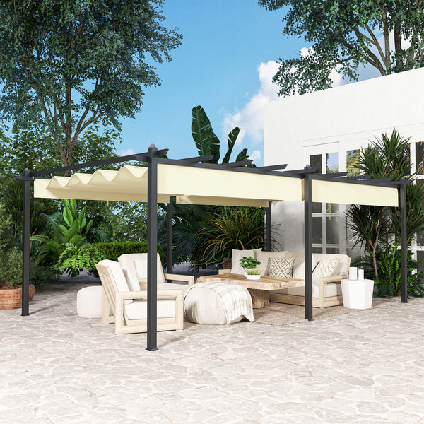 Pergola jardin exterieur pergola aluminium 3,6 x 6 m coulissante rétractable pour terrasse structure en aluminium + toile polyester - beige