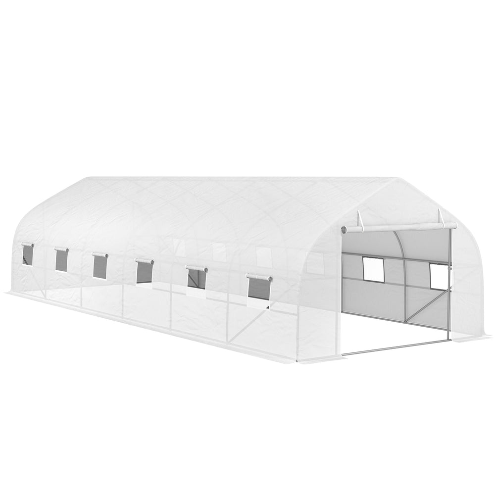 Serre tunnel 24 ㎡ avec bâche PE cadre en acier galvanisé Ø 24 mm 12 fenêtres et porte roulante vertes 8 x 3 x 2 m blanc