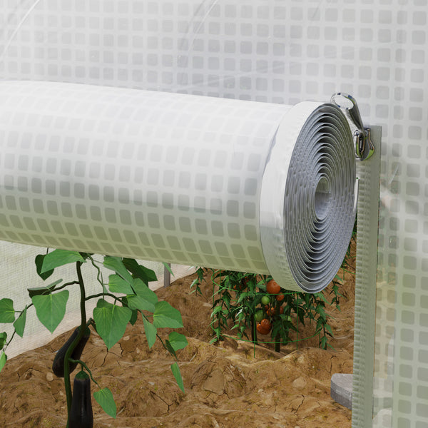 Serre tunnel 24 ㎡ avec bâche PE cadre en acier galvanisé Ø 24 mm 12 fenêtres et porte roulante vertes 8 x 3 x 2 m blanc