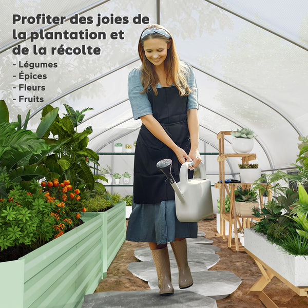 Serre tunnel 24 ㎡ avec bâche PE cadre en acier galvanisé Ø 24 mm 12 fenêtres et porte roulante vertes 8 x 3 x 2 m blanc