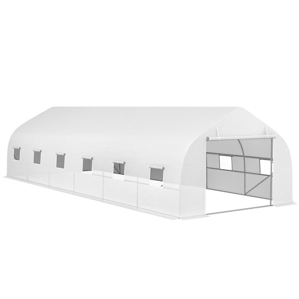 Serre tunnel 24 ㎡ avec bâche PE cadre en acier galvanisé Ø 24 mm 12 fenêtres et porte roulante vertes 8 x 3 x 2 m blanc