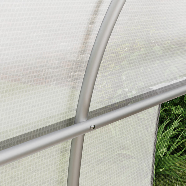 Serre tunnel 24 ㎡ avec bâche PE cadre en acier galvanisé Ø 24 mm 12 fenêtres et porte roulante vertes 8 x 3 x 2 m blanc
