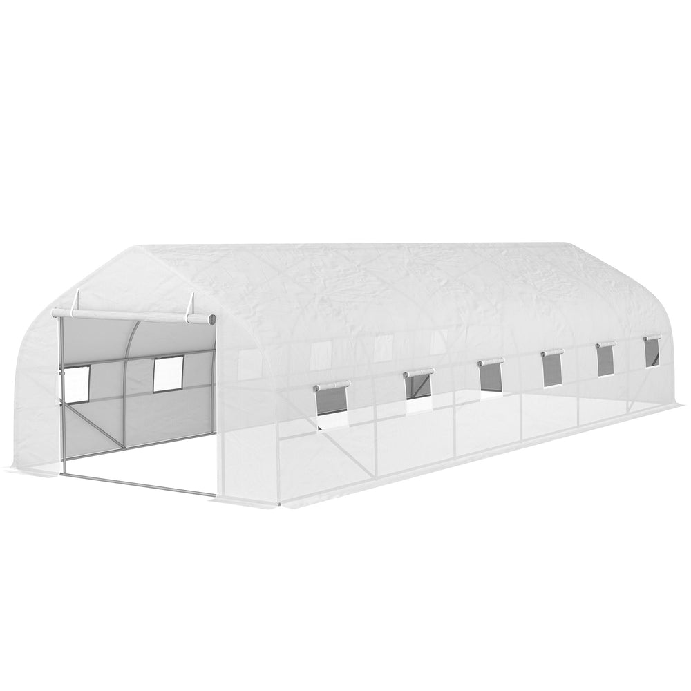 Serre tunnel 24 ㎡ avec bâche PE cadre en acier galvanisé Ø 24 mm 12 fenêtres et porte roulante vertes 8 x 3 x 2 m blanc