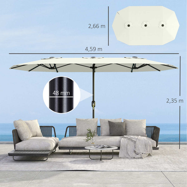 Parasol de jardin extérieur 459 x 266 cm, parasol double avec manivelle, polyester 180g/m², protection UV 50+, housse de protection inclus, pour patio, terrasse, crème