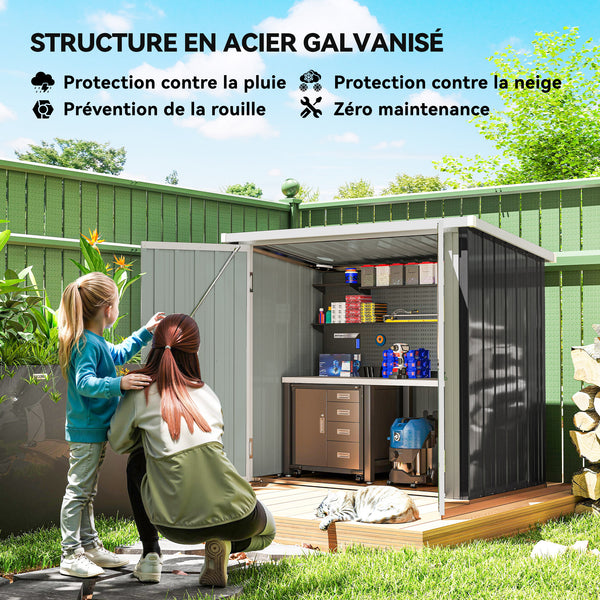 Abri de Jardin - cabane de jardin 1,26 m² - cabanon rangement outils 2 Portes verrouillables - dim. 147L x 86l x 134H cm - tôle d'acier Noir Blanc