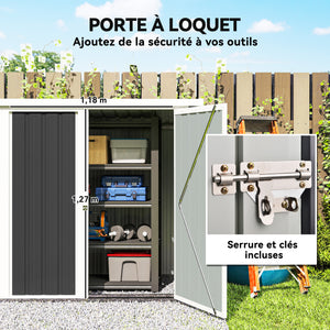 Abri de Jardin - cabane de jardin 1,26 m² - cabanon rangement outils 2 Portes verrouillables - dim. 147L x 86l x 134H cm - tôle d'acier Noir Blanc
