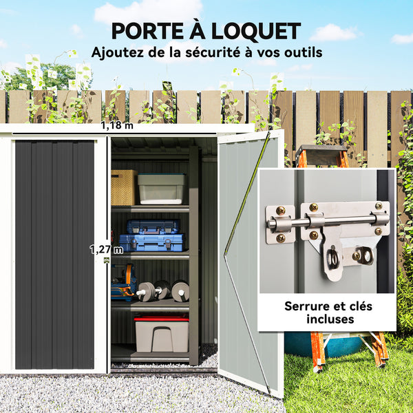 Abri de Jardin - cabane de jardin 1,26 m² - cabanon rangement outils 2 Portes verrouillables - dim. 147L x 86l x 134H cm - tôle d'acier Noir Blanc