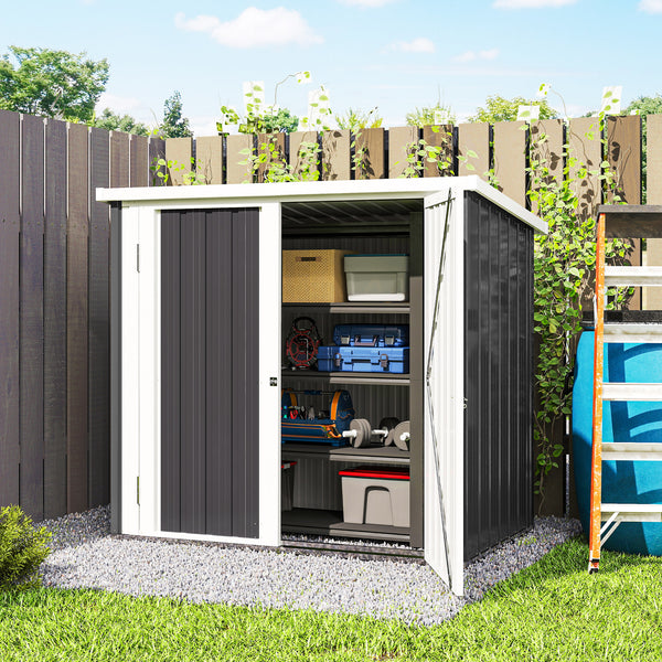 Abri de Jardin - cabane de jardin 1,26 m² - cabanon rangement outils 2 Portes verrouillables - dim. 147L x 86l x 134H cm - tôle d'acier Noir Blanc