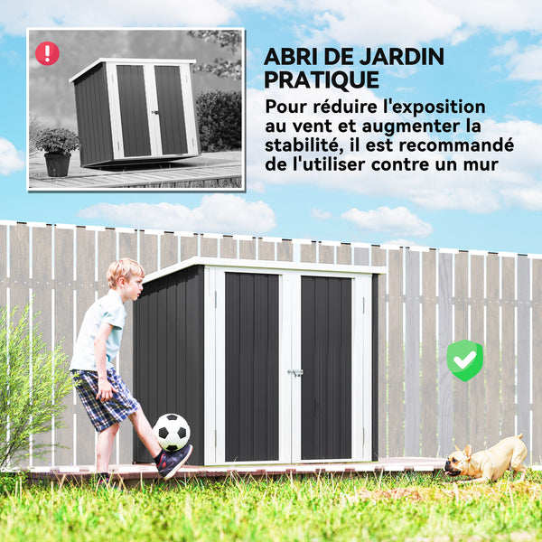 Abri de Jardin - cabane de jardin 1,26 m² - cabanon rangement outils 2 Portes verrouillables - dim. 147L x 86l x 134H cm - tôle d'acier Noir Blanc
