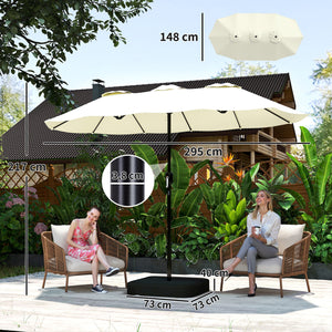 Parasol de jardin extérieur 300x150cm avec base et sacs de sable - parasol double face rectangulaire avec protection UV 50+ - grand pare-soleil à manivelle pour terrasse et balcon, beige