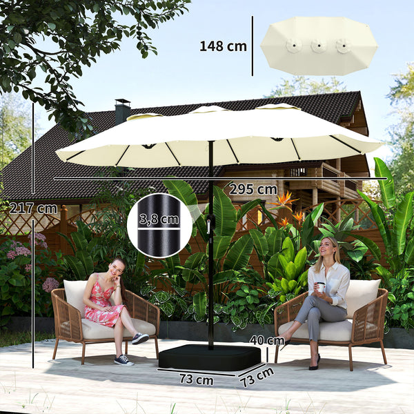 Parasol de jardin extérieur 300x150cm avec base et sacs de sable - parasol double face rectangulaire avec protection UV 50+ - grand pare-soleil à manivelle pour terrasse et balcon, beige