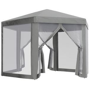 Tonnelle barnum tente de réception hexagonale style cosy métal polyester gris