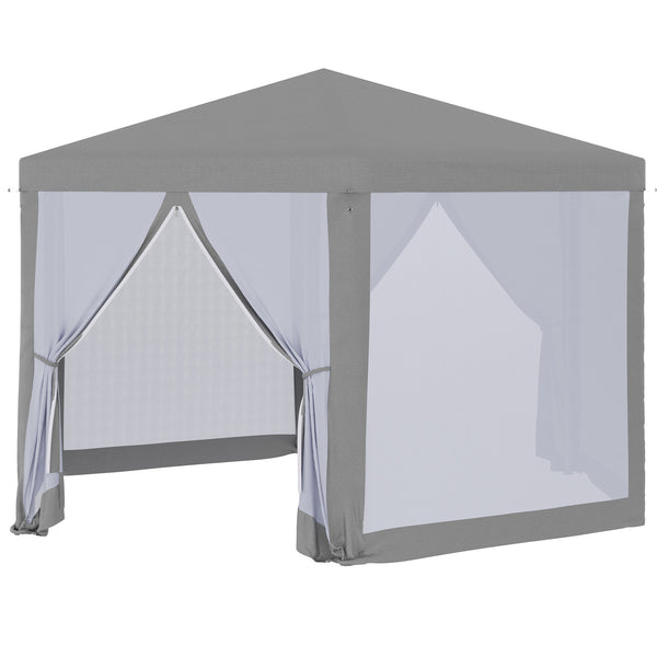 Tonnelle barnum tente de réception hexagonale style cosy métal polyester gris