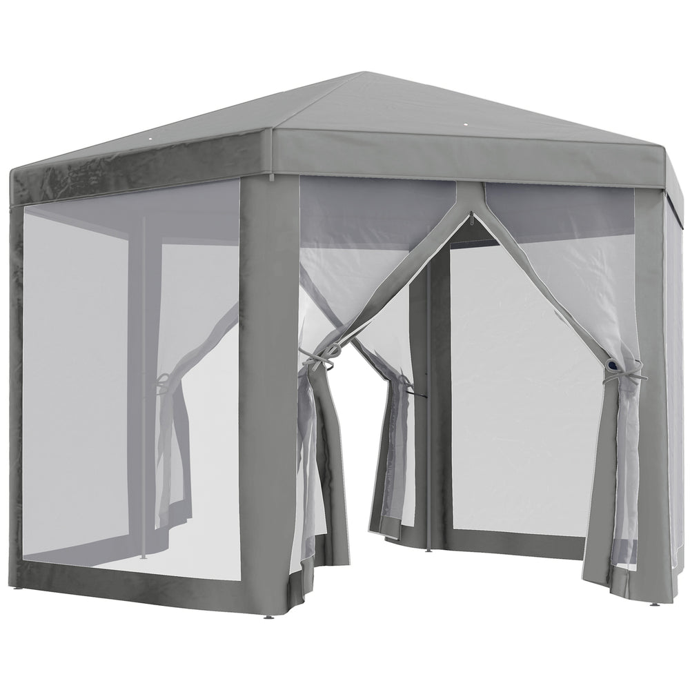 Tonnelle barnum tente de réception hexagonale style cosy métal polyester gris
