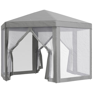Tonnelle barnum tente de réception hexagonale style cosy métal polyester gris