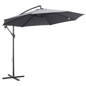 Parasol déporté octogonal rabattable diamètre 3 m parasol de jardin avec pied en croix gris