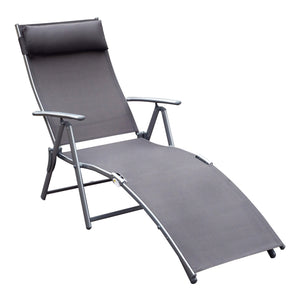 transat Chaise Longue Bain de Soleil Pliable Dossier inclinable Multi-Positions têtière fournie 137L x 64l x 101H cm métal époxy textilène Gris