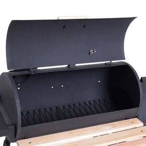 Barbecue à Charbon fumoir BBQ Grill Smoker sur Pied avec Couvercle, roulettes, thermomètre, étagères Acier laminé à Froid Noir