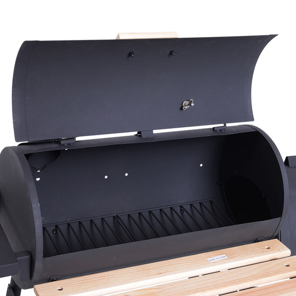 Barbecue à Charbon fumoir BBQ Grill Smoker sur Pied avec Couvercle, roulettes, thermomètre, étagères Acier laminé à Froid Noir