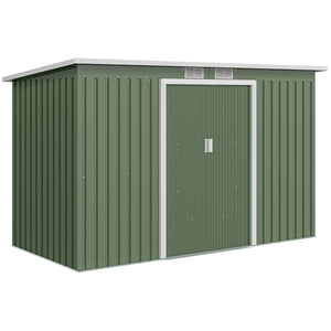 Abri de Jardin 3,6 m² Remise à Outils avec kit de fondation en Acier galvanisé avec Portes coulissantes, dim. 280L x 130l x 172H cm, Vert clair