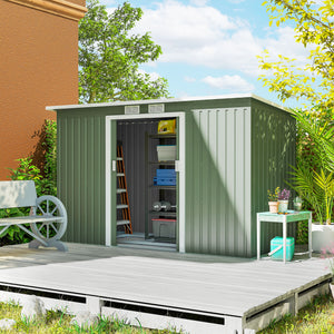 Abri de Jardin 3,6 m² Remise à Outils avec kit de fondation en Acier galvanisé avec Portes coulissantes, dim. 280L x 130l x 172H cm, Vert clair