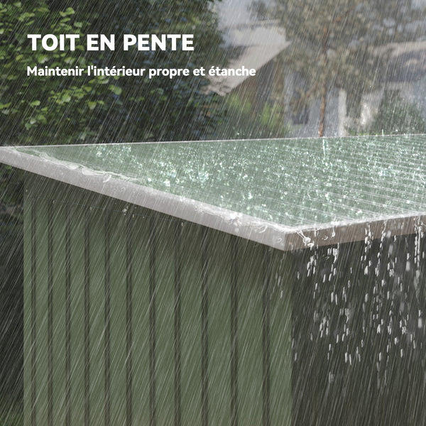 Abri de Jardin 3,6 m² Remise à Outils avec kit de fondation en Acier galvanisé avec Portes coulissantes, dim. 280L x 130l x 172H cm, Vert clair